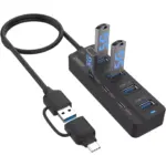 ONTEN UCA5306 USB C Hub,7 Ports USB3.0 to USB-C HUB with a USB C to USB 3.0 Adapter. 3.2ft Cable 4USB3.0 Ports,3USB C Ports forThunderbolt 34 MacBook Surface Pro