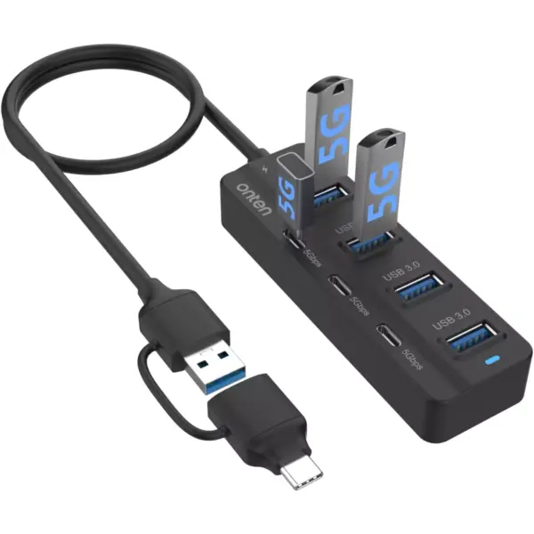 ONTEN UCA5306 USB C Hub,7 Ports USB3.0 to USB-C HUB with a USB C to USB 3.0 Adapter. 3.2ft Cable 4USB3.0 Ports,3USB C Ports forThunderbolt 34 MacBook Surface Pro