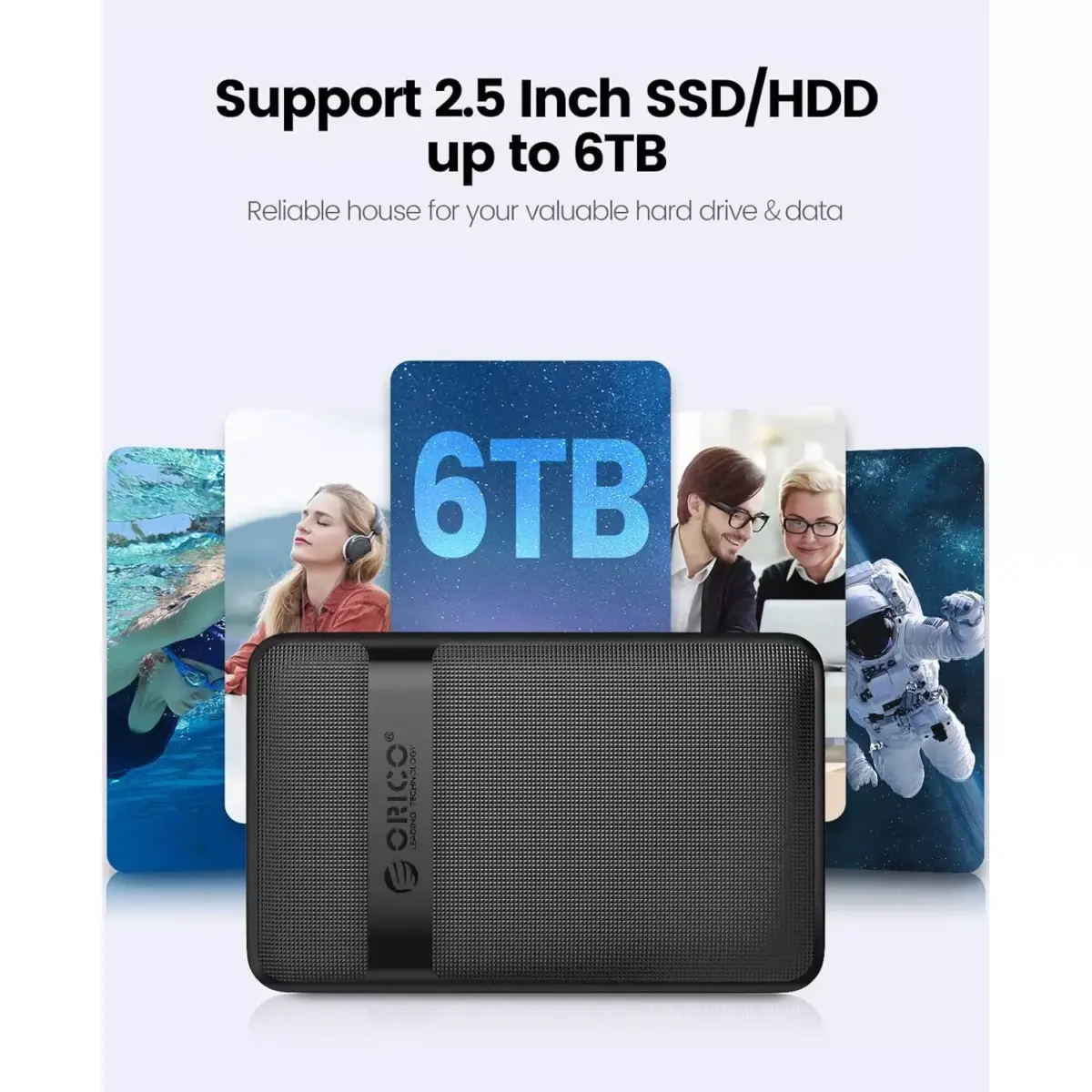 ORICO 2577U3 2.5'' Hard Drive Enclosure, 5Gbps USB 3.0 to SATA External Hard Drive Case for 2.5 Inch 7mm 9.5mm SSD HDD Max 6TB, UASP Supported, Black