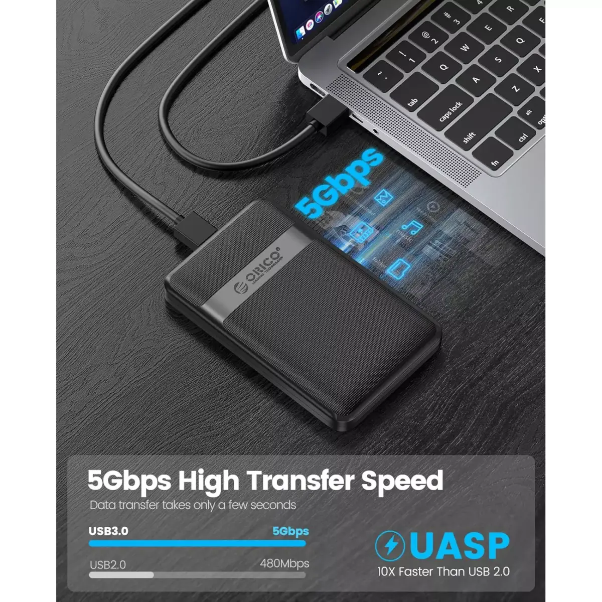 ORICO 2577U3 2.5'' Hard Drive Enclosure, 5Gbps USB 3.0 to SATA External Hard Drive Case for 2.5 Inch 7mm 9.5mm SSD HDD Max 6TB, UASP Supported, Black