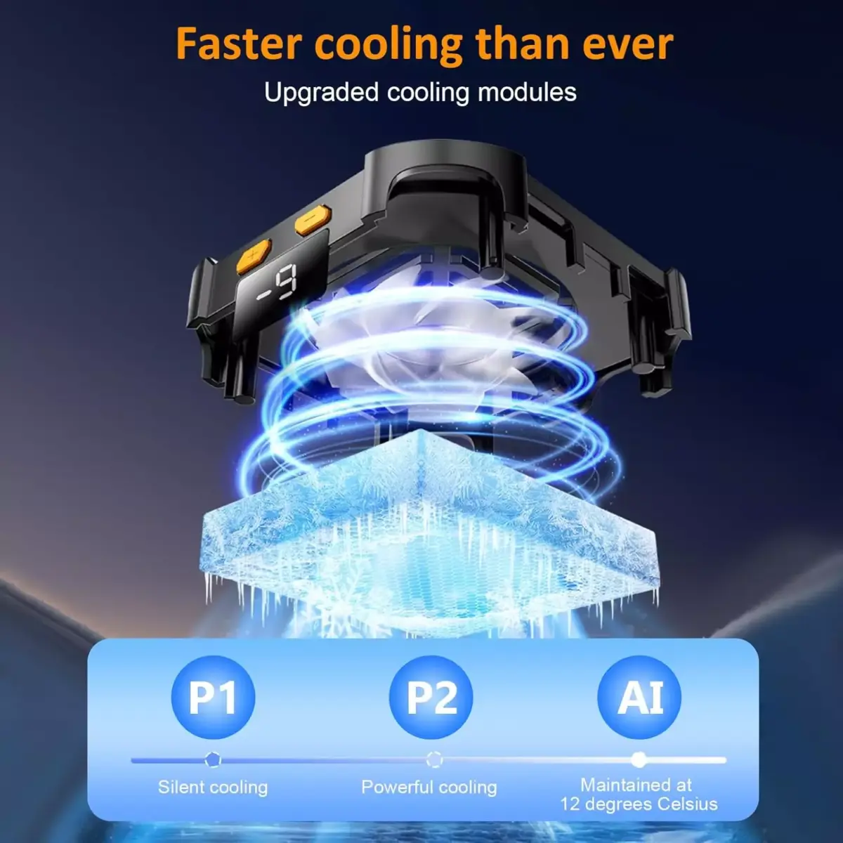 P70 Magnetic Phone Cooler, 2000mAh Cordless Semiconductor Cooling Chip for iPhone/Android