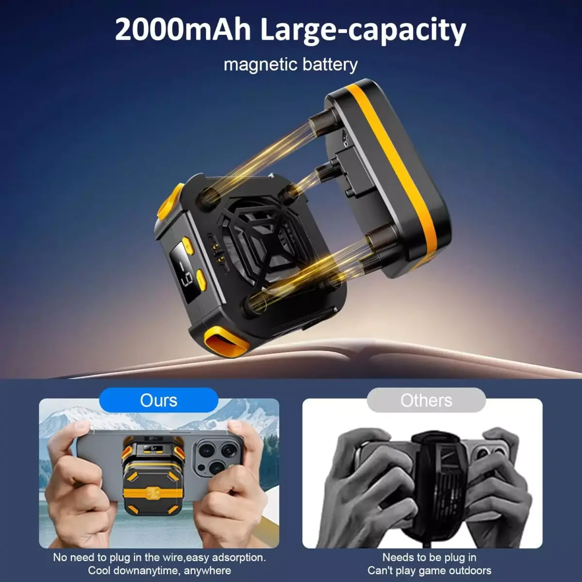 P70 Magnetic Phone Cooler, 2000mAh Cordless Semiconductor Cooling Chip for iPhone/Android