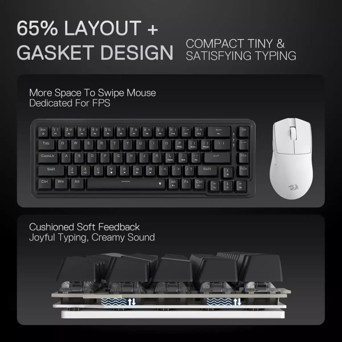 Redragon K709 NOVA 65% Wired Gasket RGB Gaming Mechanical Keyboard, Quiet Custom Linear Switch