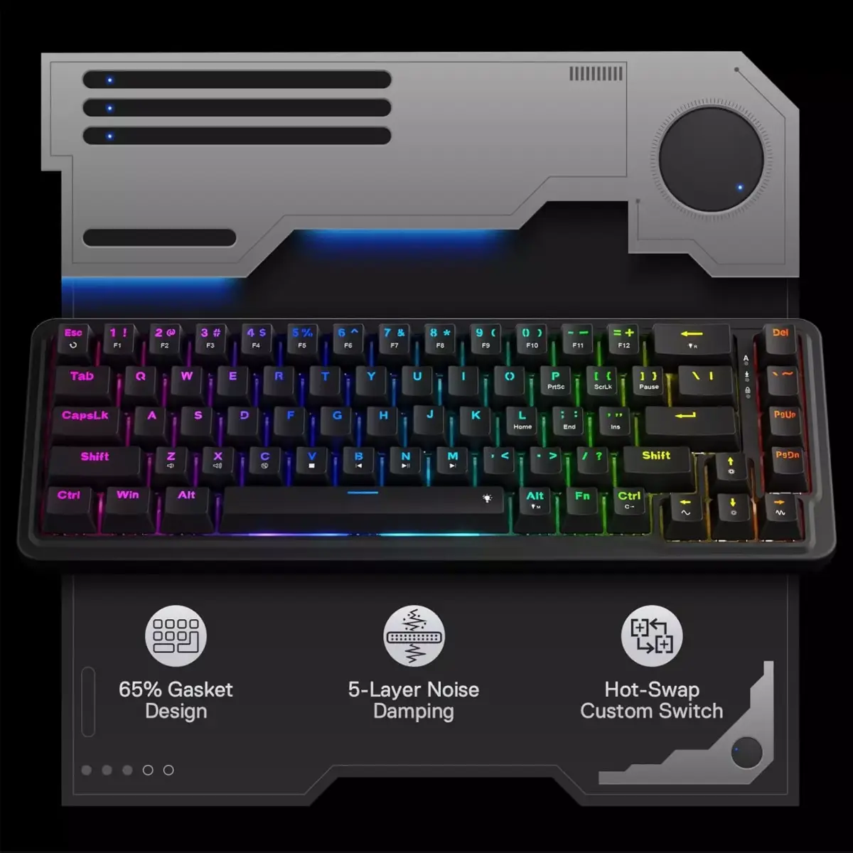 Redragon K709 NOVA 65% Wired Gasket RGB Gaming Mechanical Keyboard, Quiet Custom Linear Switch