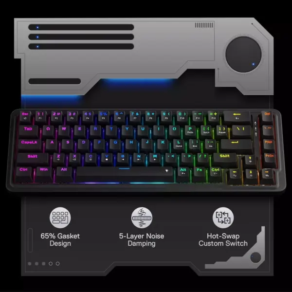 Redragon K709 NOVA 65% Wired Gasket RGB Gaming Mechanical Keyboard, Quiet Custom Linear Switch