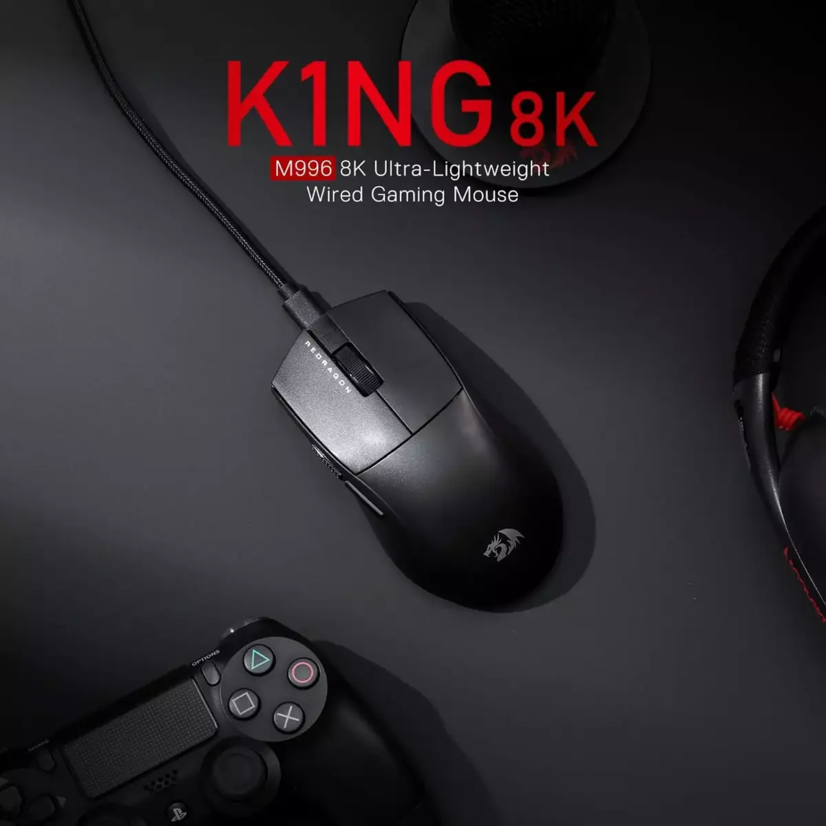 Redragon M996 8K Polling Rate Gaming Mouse, UltraLight 42G Optical Sensor PAW3395 26,000 DPI
