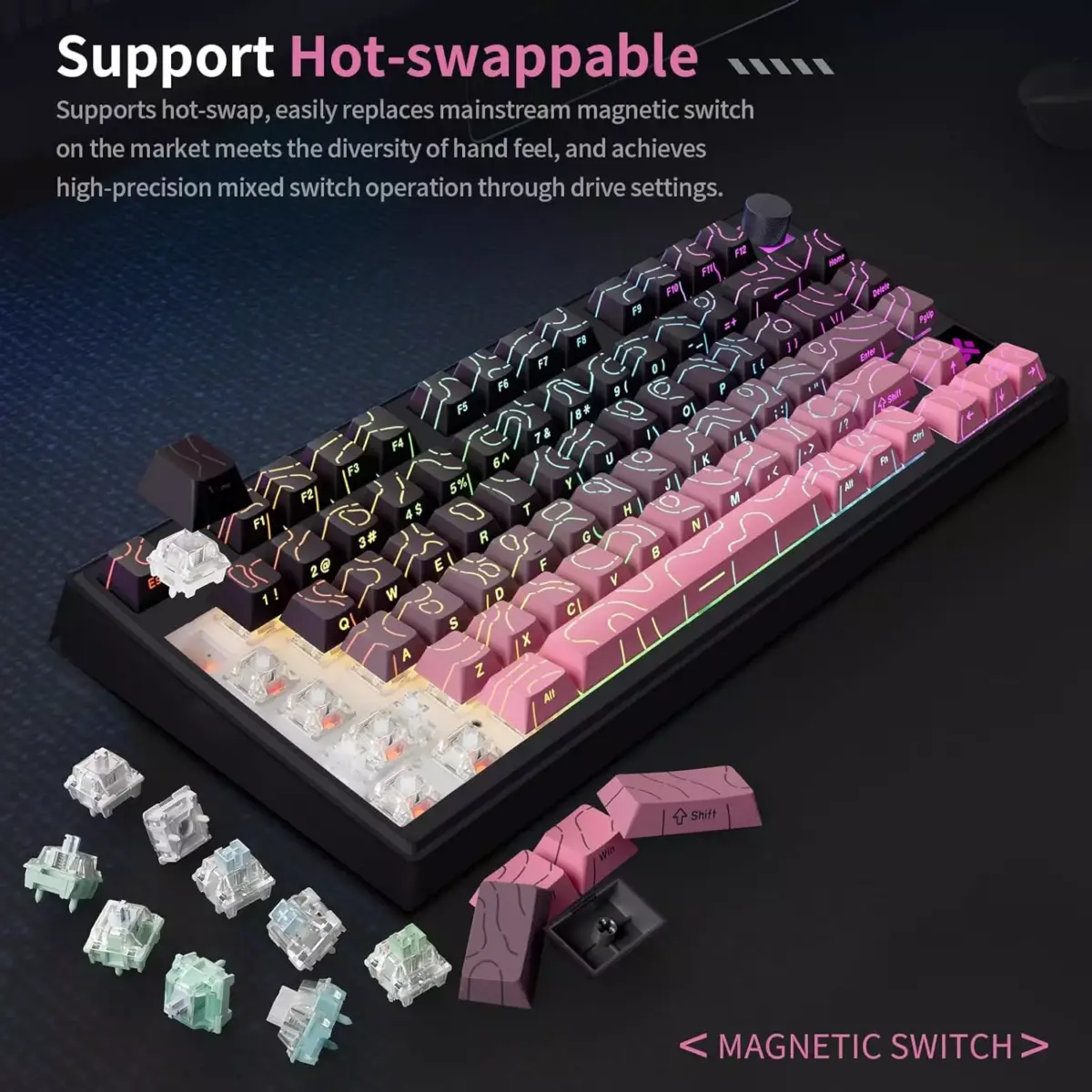 SKYLOONG GK75 HE RGB Gaming Magnetic Keyboard - Magnetic Switch Hall Effect Hot Swappable - 8000 Hz Polling - Rate Rapid Trigger 0.01mm (BlackBerry)