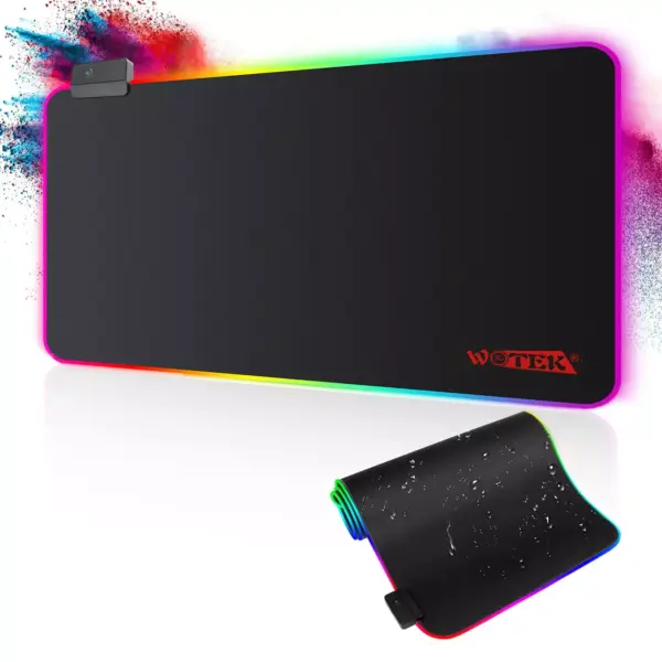 WOTEK RGB Gaming Mouse Pad - Size 800 X 400 X 4 MM -14 Lighting Modes - Spill-Resistant Smooth Surface (Black)
