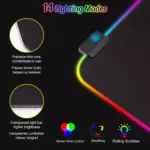 WOTEK RGB Gaming Mouse Pad - Size 800 X 400 X 4 MM -14 Lighting Modes - Spill-Resistant Smooth Surface (Black)