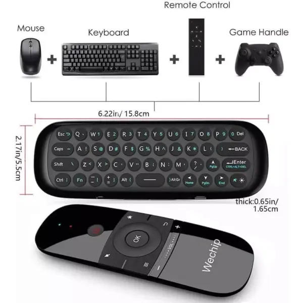 WeChip W1 Air Mouse Romote Control with Keyboard，IRRF TV Remote Control for Nvidia ShieldAndroid TV BoxPCProjectorHTPCAll-in-one PC