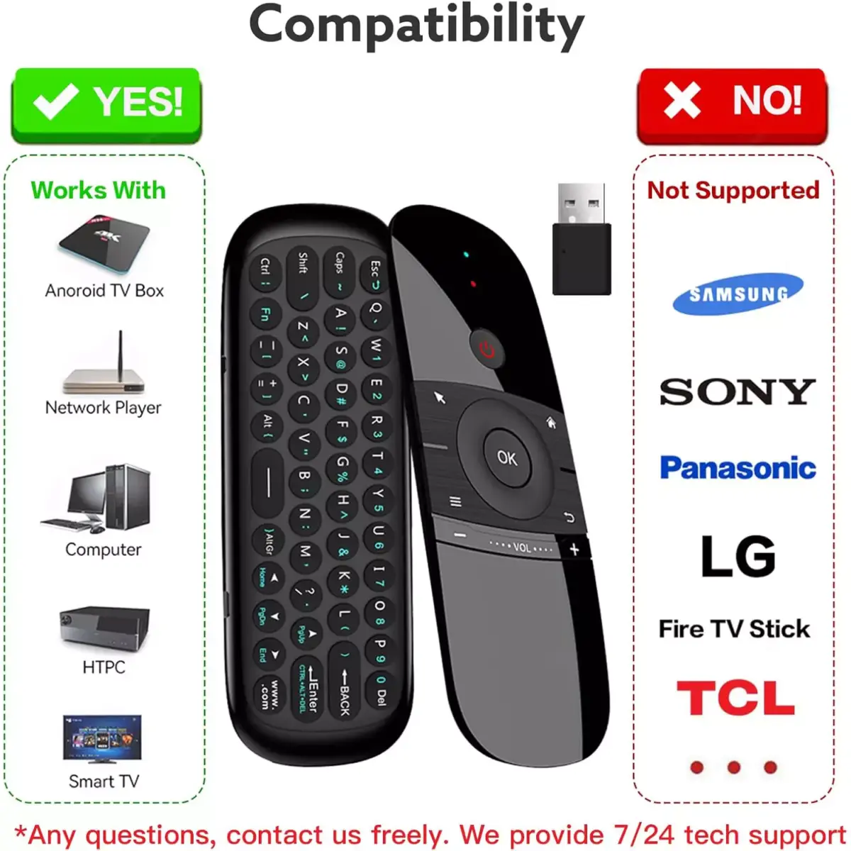 WeChip W1 Air Mouse Romote Control with Keyboard，IRRF TV Remote Control for Nvidia ShieldAndroid TV BoxPCProjectorHTPCAll-in-one PC