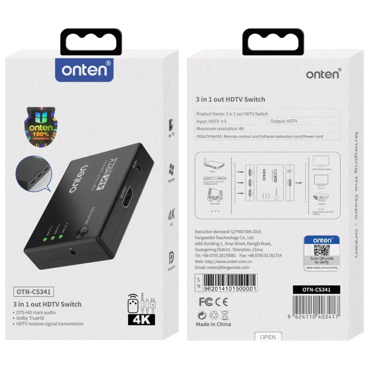 ONTEN CS341 HDMI Switch 3 in 1 Out
