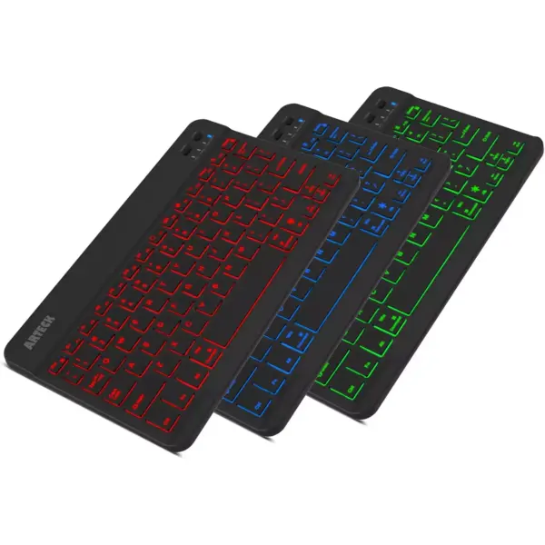 Arteck Universal Bluetooth Keyboard Backlit Ultra Light Slim Portable Built in Rechargeable 6-Month Battery (English & Arabic)