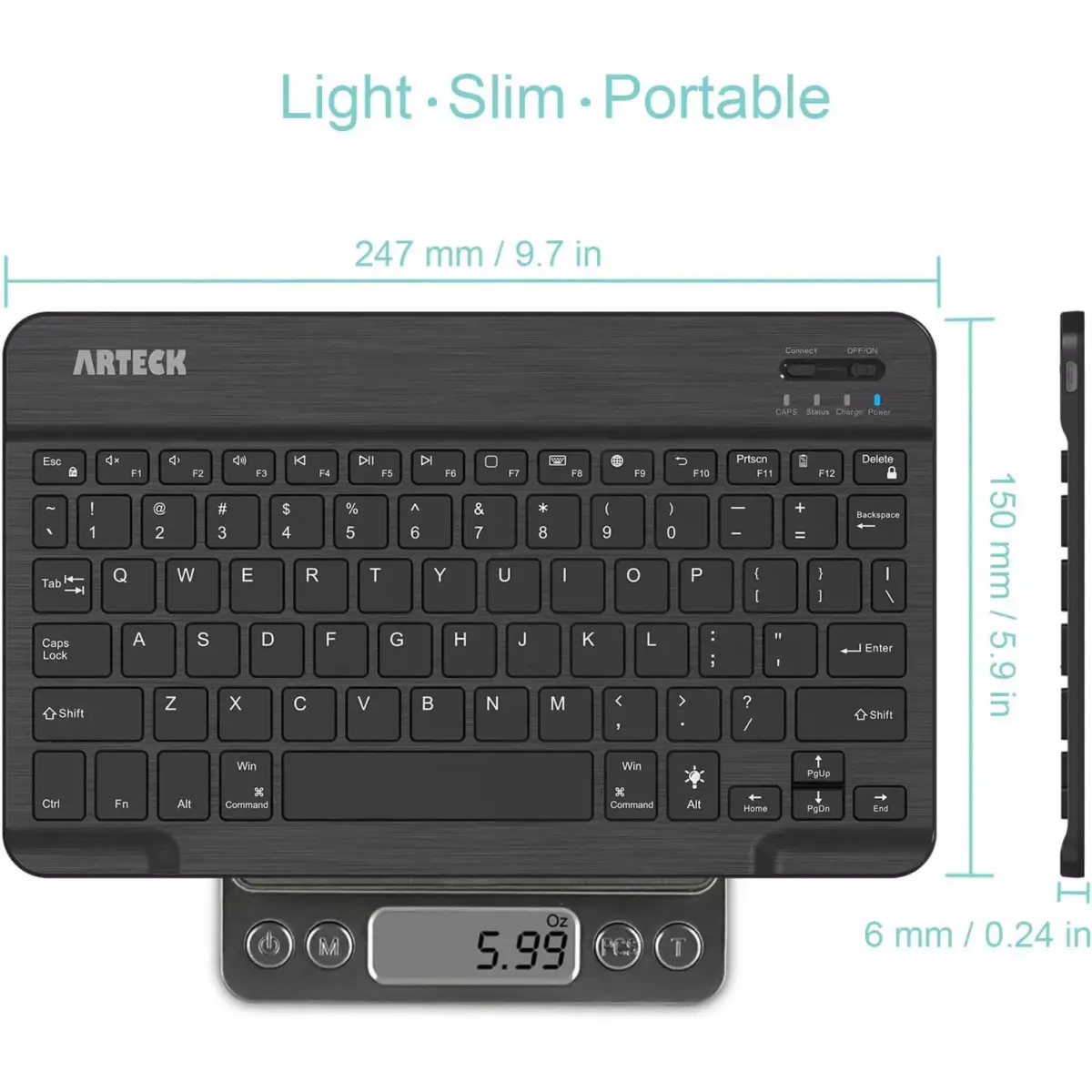 Arteck Universal Bluetooth Keyboard Backlit Ultra Light Slim Portable Built in Rechargeable 6-Month Battery (English & Arabic)