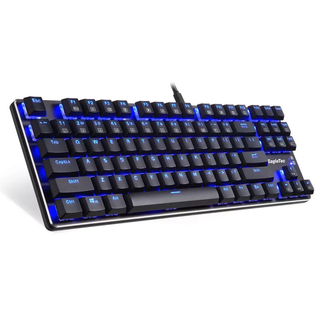 EagleTec KG060-BR LED BLUE Backlit Mechanical Gaming Keyboard 87 Key Metal - Brown Switch (Black)