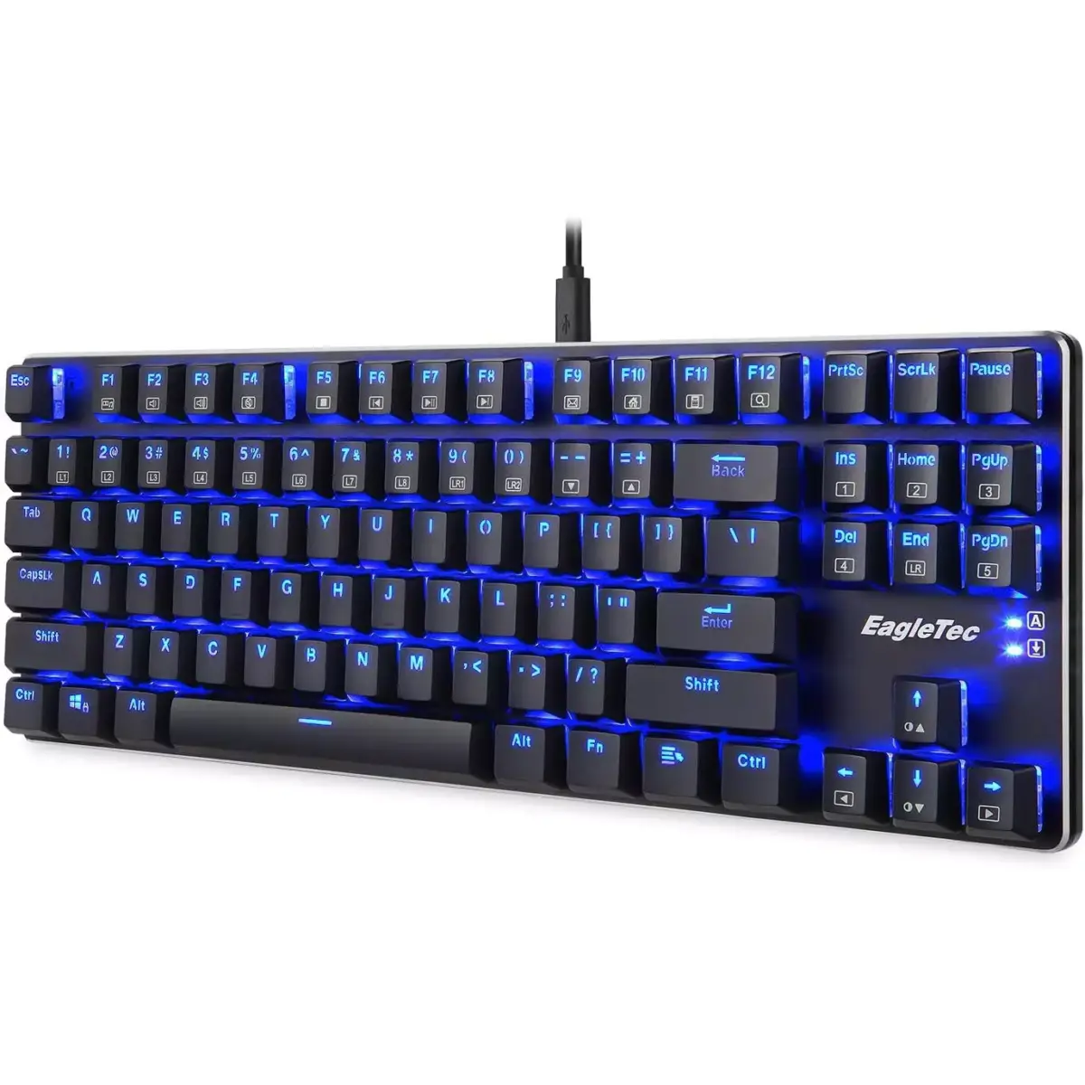 EagleTec KG060-BR LED BLUE Backlit Mechanical Gaming Keyboard 87 Key Metal - Brown Switch (Black)