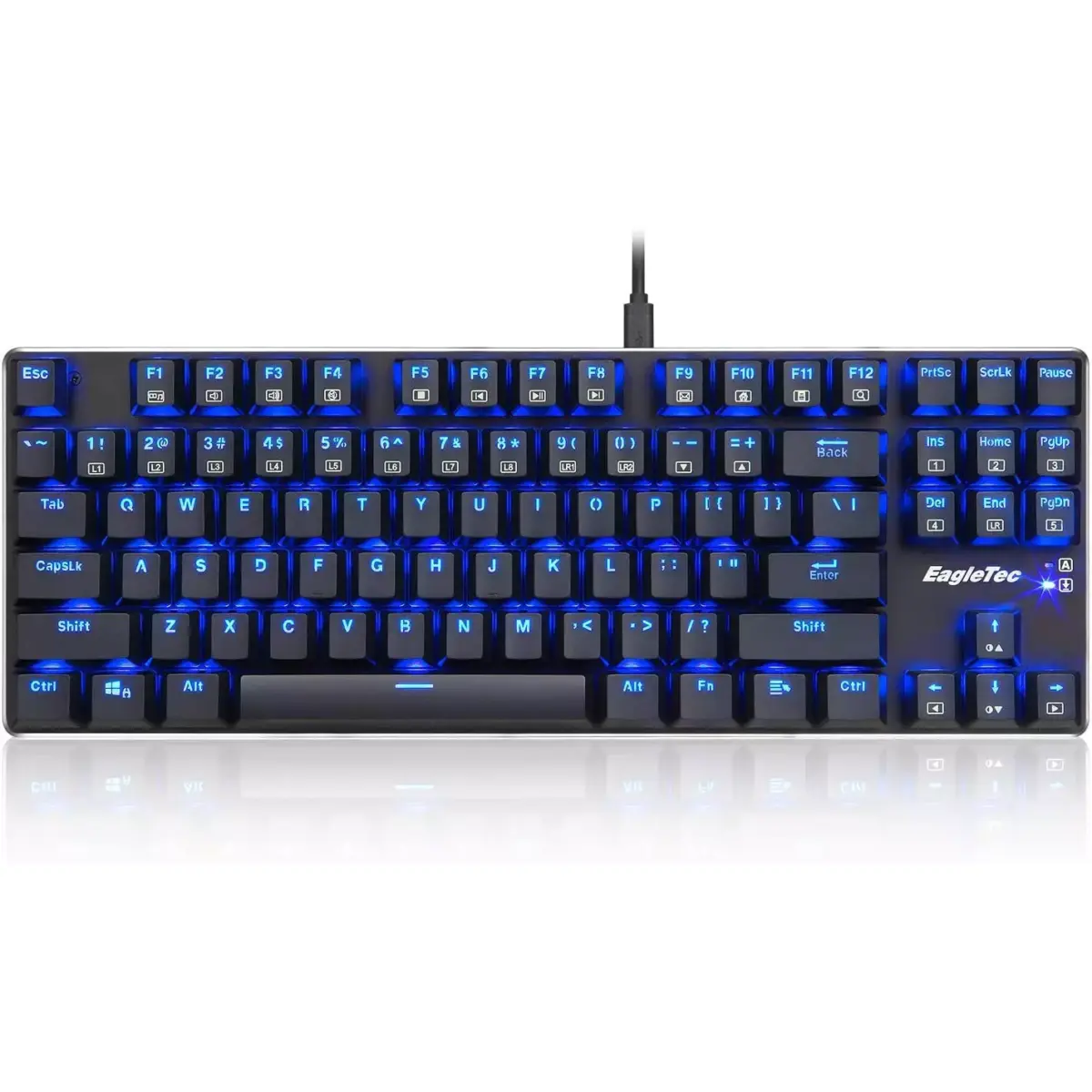 EagleTec KG060-BR LED BLUE Backlit Mechanical Gaming Keyboard 87 Key Metal - Brown Switch (Black)