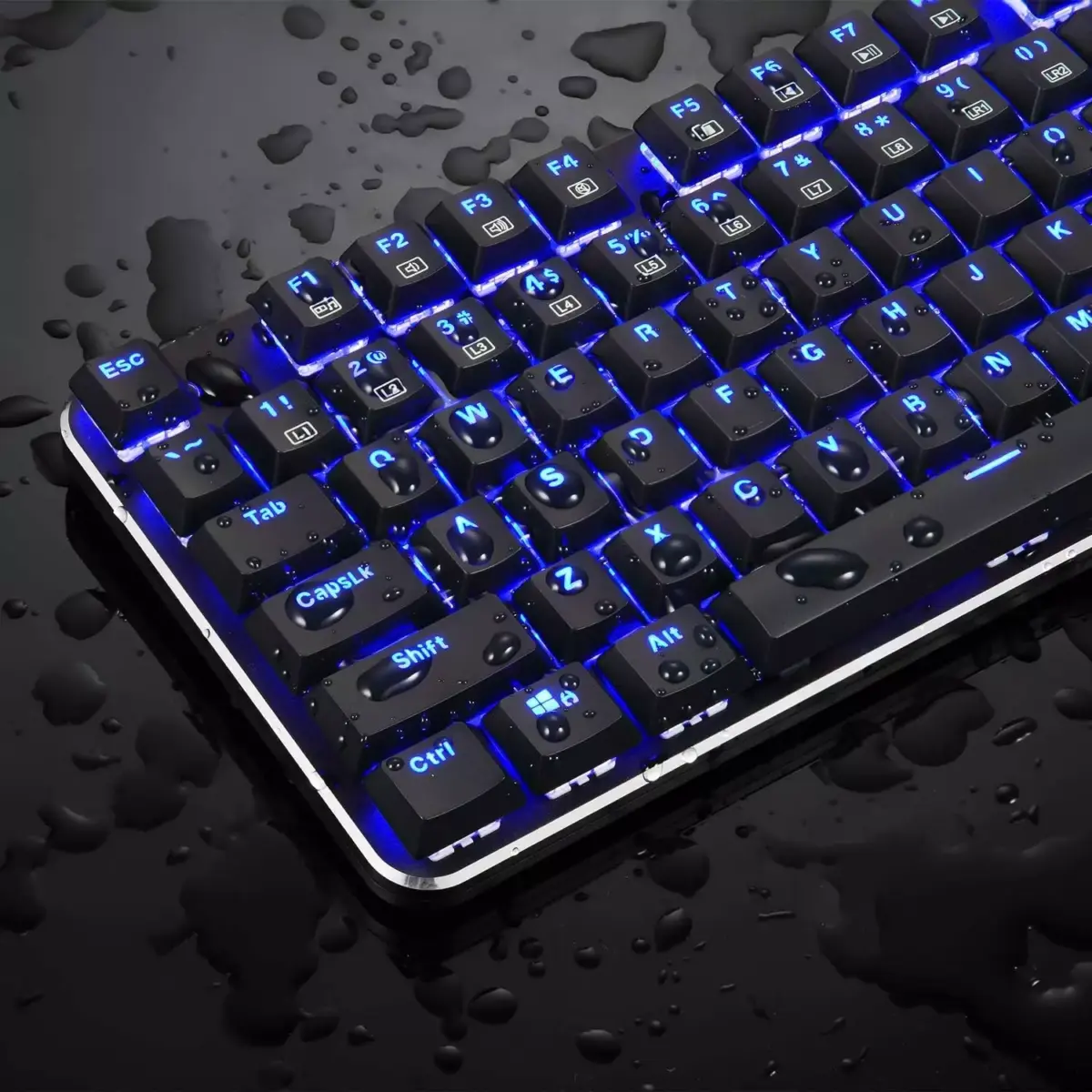 EagleTec KG060-BR LED BLUE Backlit Mechanical Gaming Keyboard 87 Key Metal - Brown Switch (Black)