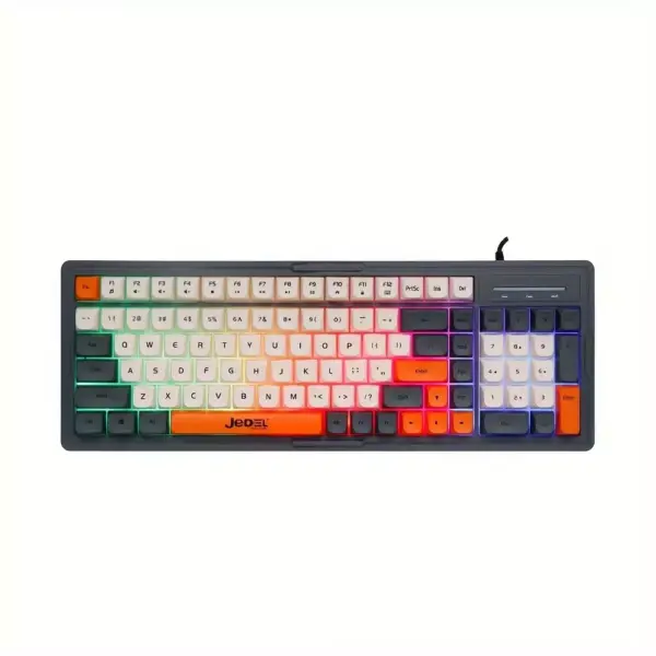 Jedel K32 RGB Multimedia Keyboard Silent Wired USB (ArabicEnglish key) – RGB backlit effects With Side Lighting – Waterproof 104 BPT keys For GamingBusinessPCWin