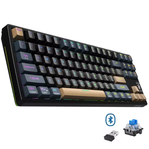 Jedel WKL102 3-Mode Wireless, Bluetooth, Wired Gaming Mechanical Keyboard - Hotswapple Blue Switches - Full Keys Anti Ghosting