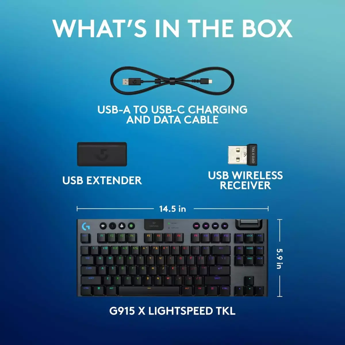 Logitech G915 X Lightspeed TKL Wireless Mechanical Gaming Keyboard, Double-Shot PBT Keycaps, Fully Programmable Keys, RGB Backlit MacPC Gaming Keyboards, Aluminum Finish, GL Tactile Switches, Black