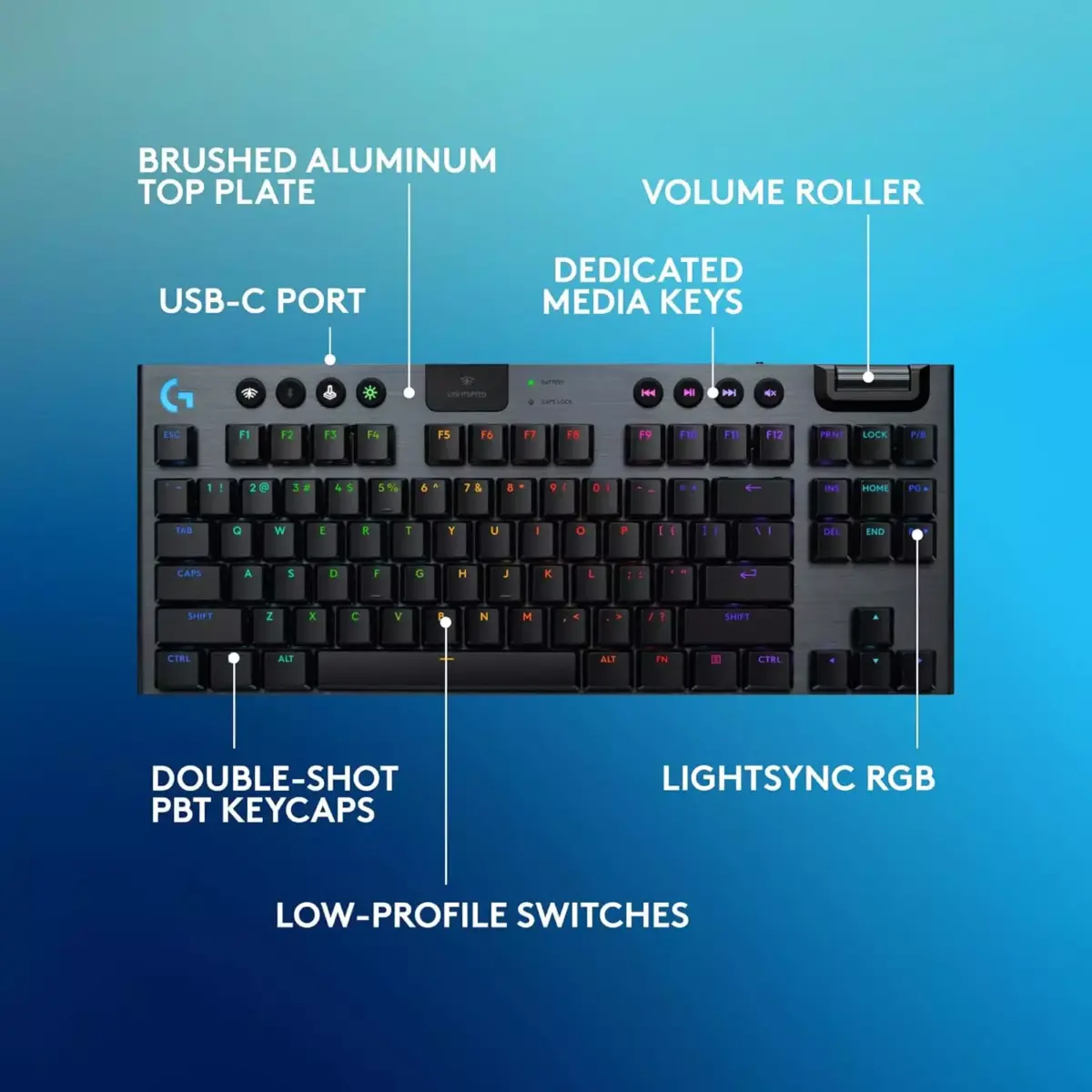 Logitech G915 X Lightspeed TKL Wireless Mechanical Gaming Keyboard, Double-Shot PBT Keycaps, Fully Programmable Keys, RGB Backlit MacPC Gaming Keyboards, Aluminum Finish, GL Tactile Switches, Black