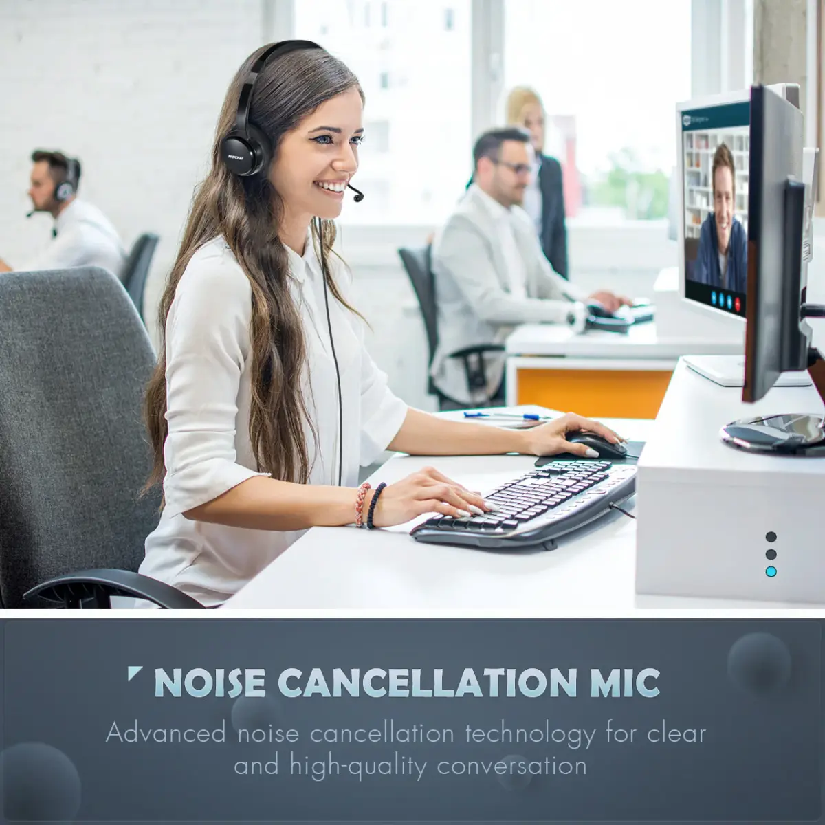 MPOW PA071A USB, 3.5MM Headset with Noise Cancelling Microphone for Work Office Online Class Skype Zoom Meeting (Blue)