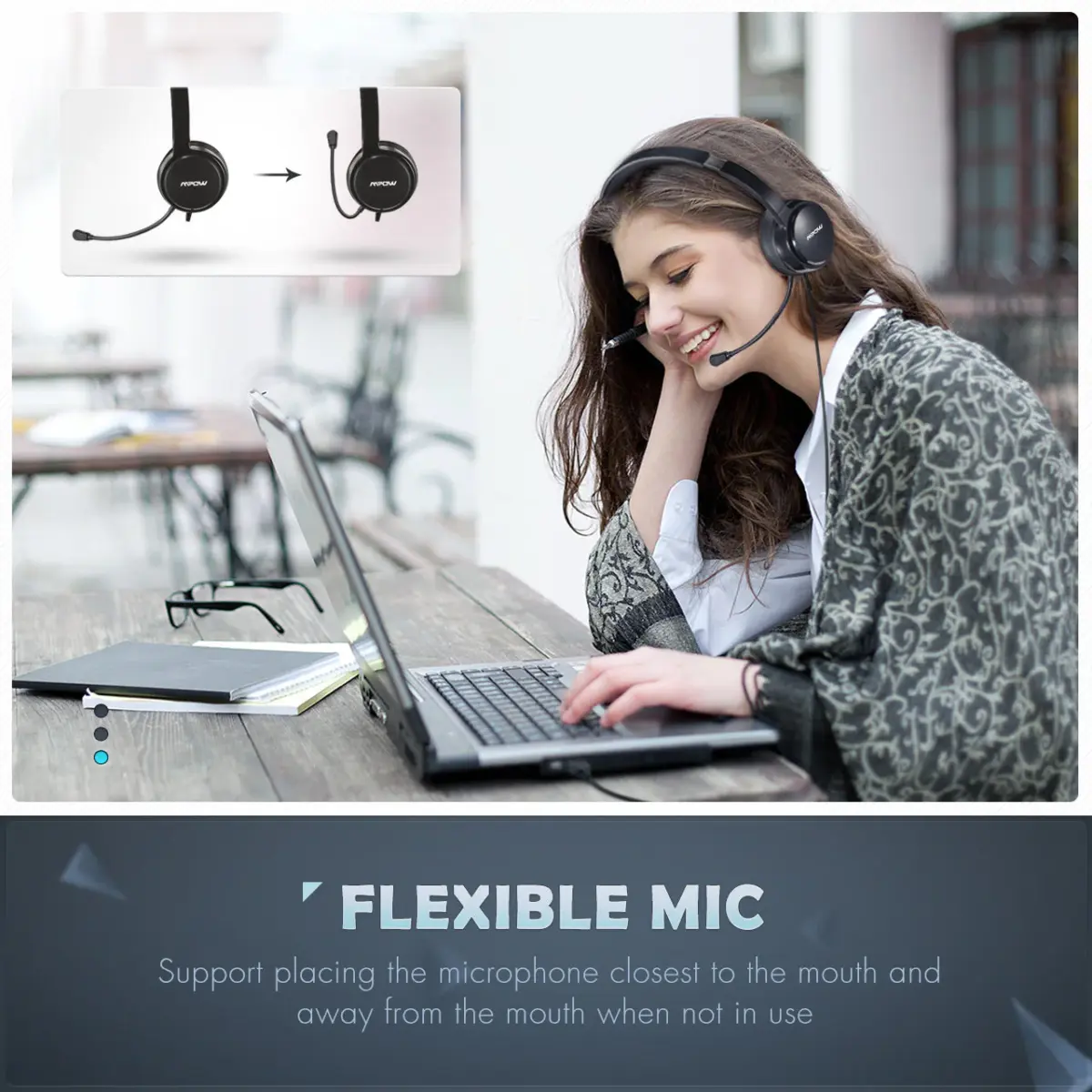 MPOW PA071A USB, 3.5MM Headset with Noise Cancelling Microphone for Work Office Online Class Skype Zoom Meeting (Blue)