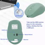 Nengshi M256 Dual Mode Wireless, Bluetooth Silent Click Mouse - Optical Sensor 1600 DPI Rechargeable USB C (Green)