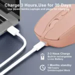Nengshi M256 Dual Mode Wireless, Bluetooth Silent Click Mouse - Optical Sensor 1600 DPI Rechargeable USB C (Pink)