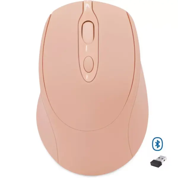 Nengshi M256 Dual Mode Wireless, Bluetooth Silent Click Mouse - Optical Sensor 1600 DPI Rechargeable USB C (Pink)