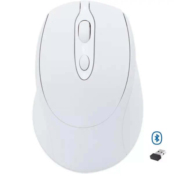 Nengshi M256 Dual Mode Wireless, Bluetooth Silent Click Mouse - Optical Sensor 1600 DPI Rechargeable USB C (White)
