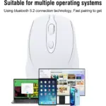 Nengshi M256 Dual Mode Wireless, Bluetooth Silent Click Mouse - Optical Sensor 1600 DPI Rechargeable USB C (White)