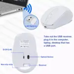 Nengshi M256 Dual Mode Wireless, Bluetooth Silent Click Mouse - Optical Sensor 1600 DPI Rechargeable USB C (White)