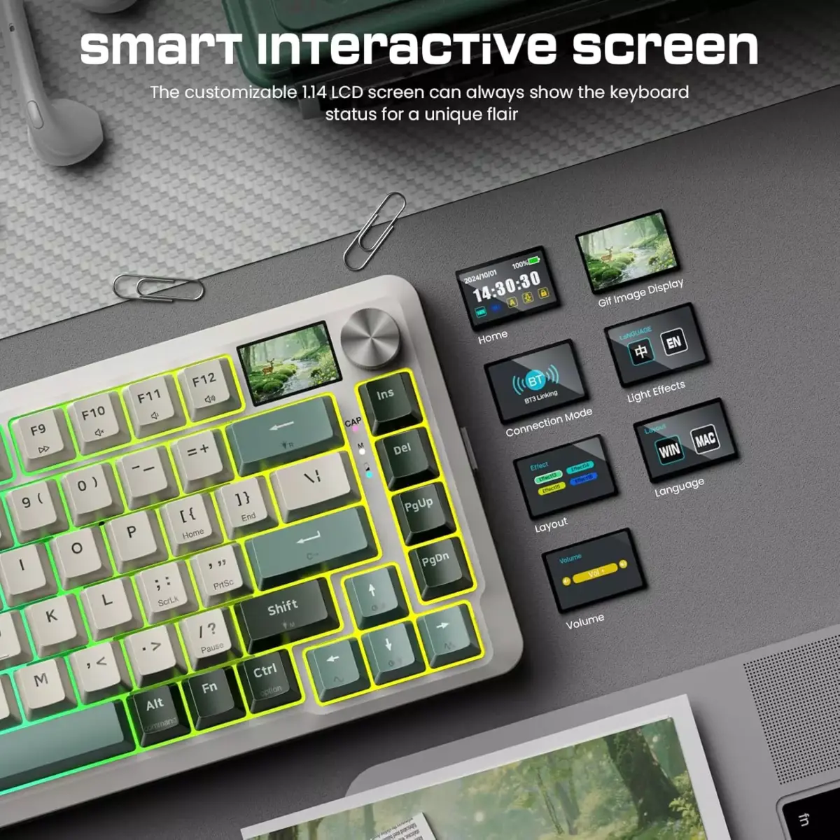 REDRAGON K708 FLEKACT PRO RGB Gaming Mechanical Keyboard, BT/2.4Ghz/Wired 3-Mode, Switch Linear (White Green)