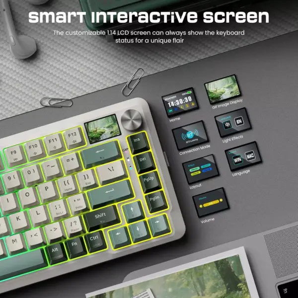 REDRAGON K708 FLEKACT PRO RGB Gaming Mechanical Keyboard, BT/2.4Ghz/Wired 3-Mode, Switch Linear (White Green)