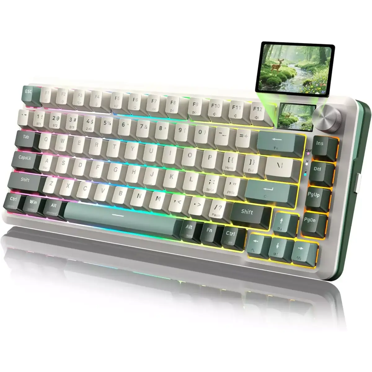 REDRAGON K708 FLEKACT PRO RGB Gaming Mechanical Keyboard, BT/2.4Ghz/Wired 3-Mode, Switch Linear (White Green)