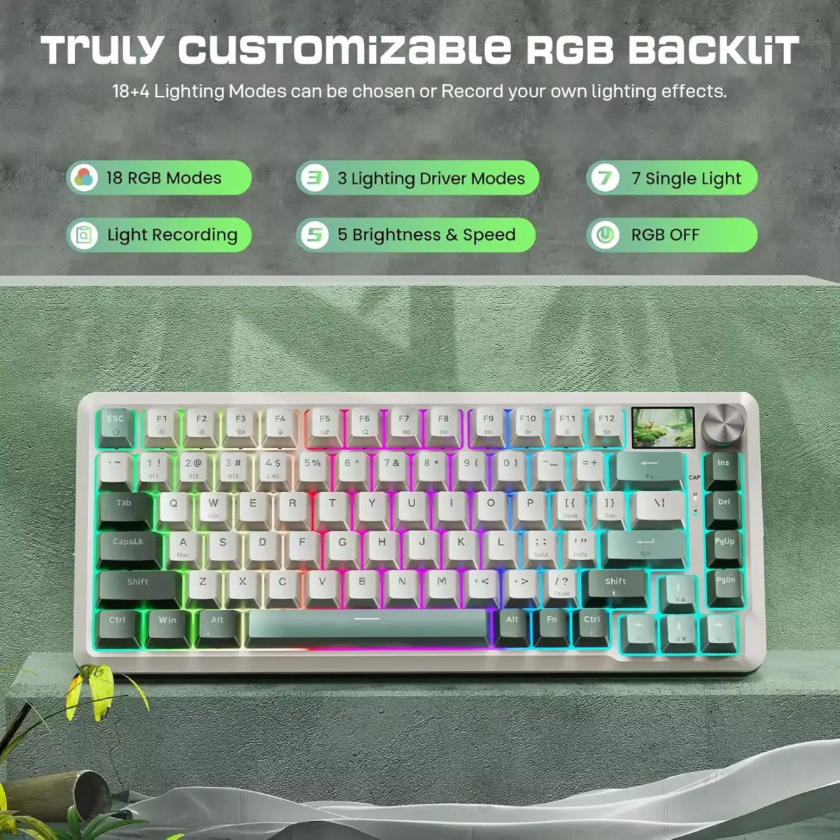 REDRAGON K708 FLEKACT PRO RGB Gaming Mechanical Keyboard, BT/2.4Ghz/Wired 3-Mode, Switch Linear (White Green)