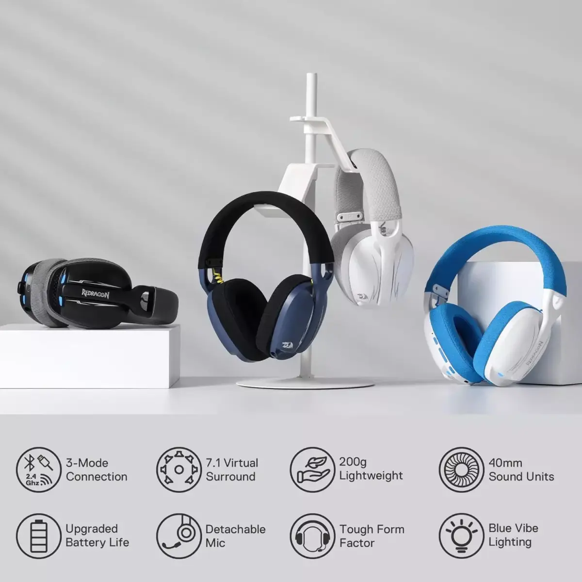 Redragon H878 SKULD PRO Wireless / Bluetooth / Wired Gaming Headset - 7.1 Surround Sound (Black&Gray)