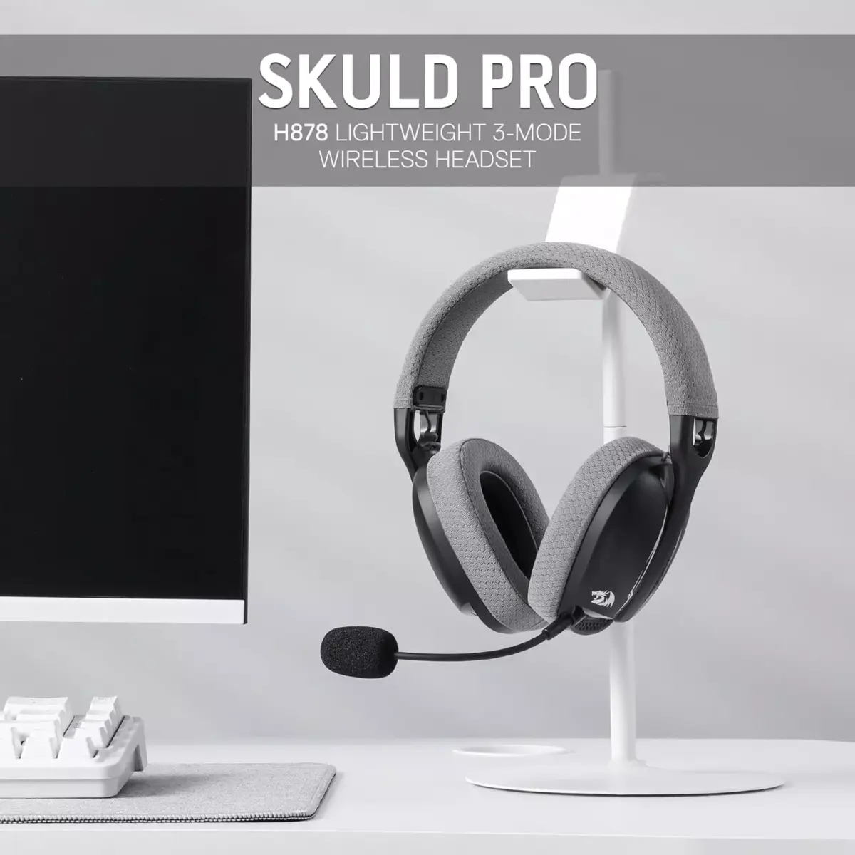 Redragon H878 SKULD PRO Wireless / Bluetooth / Wired Gaming Headset - 7.1 Surround Sound (Black&Gray)