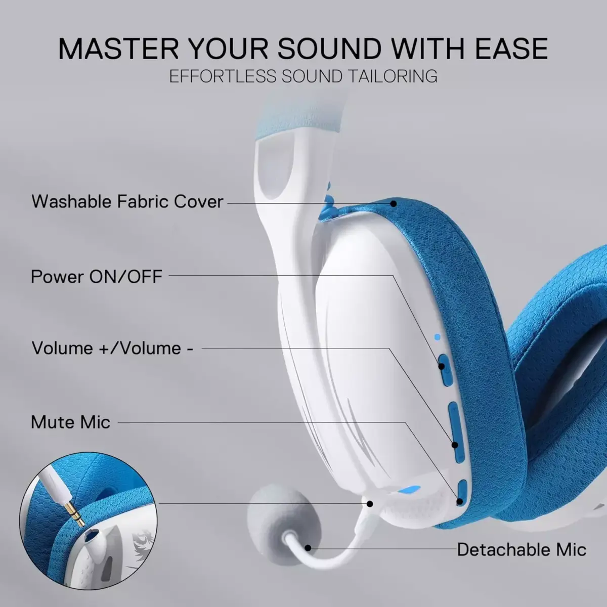Redragon H878 SKULD PRO Wireless Bluetooth Wired Gaming Headset - 7.1 Surround Sound (White&Blue)