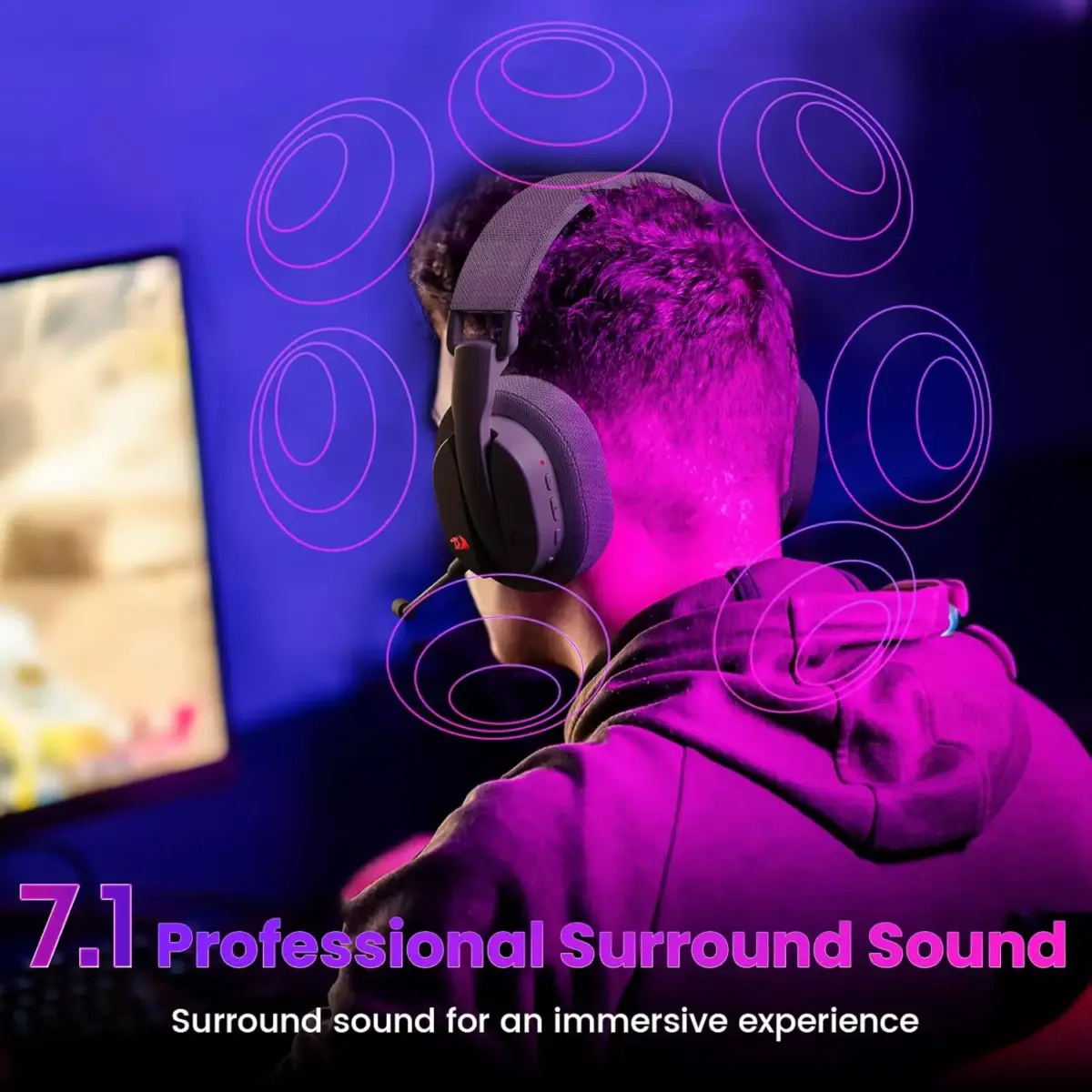 Redragon H888 LUCE Wireless Bluetooth Wired 3.5mm Gaming Headset - 7.1 Surround Sound (Black)