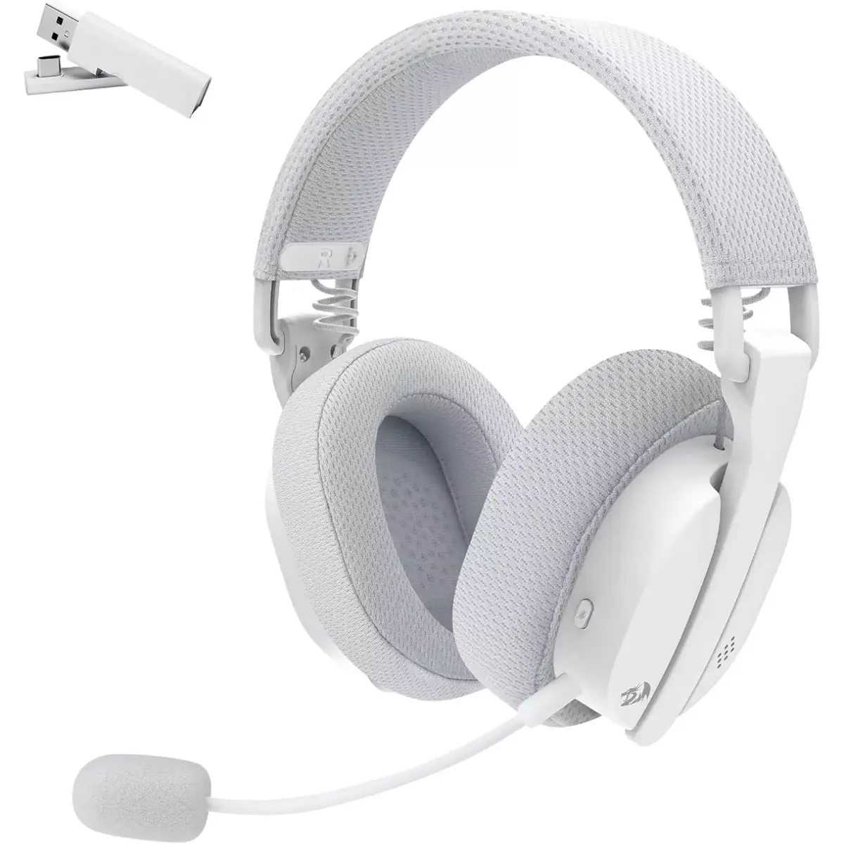 Redragon H888 LUCE Wireless Bluetooth Wired 3.5mm Gaming Headset - 7.1 Surround Sound (White)