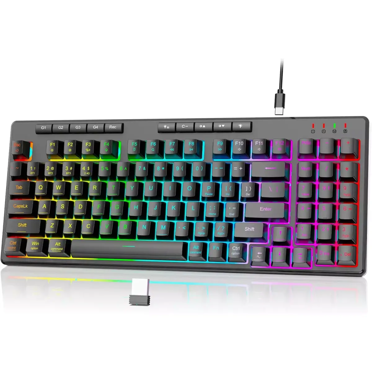 Redragon K517 VARO Pro Tri-Mode Wireless, Bluetooth, Wired Gaming Keyboard, RGB Backlit, Mechanical Feel with 4 Macro Keys, Number Pad, 4000mAh Battery