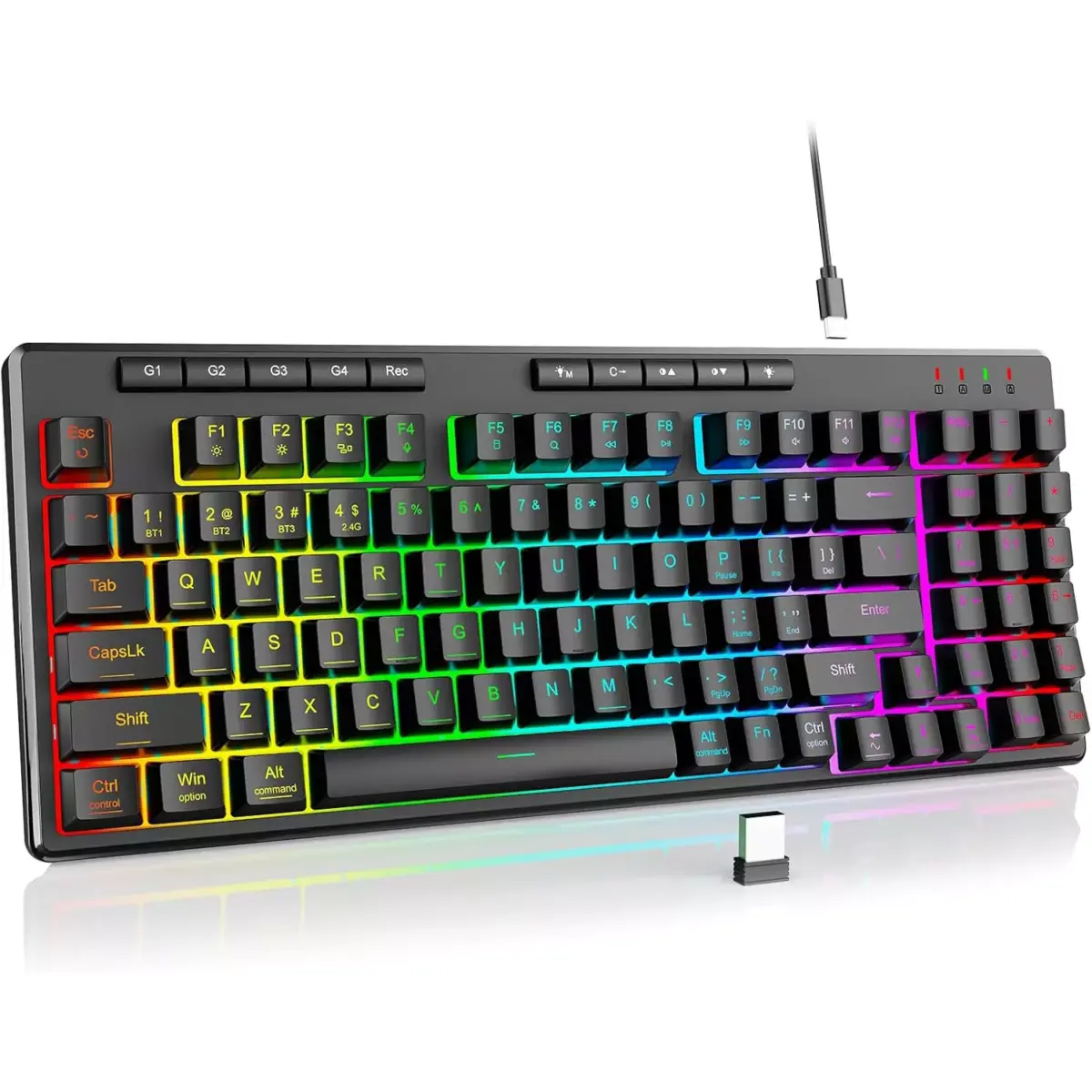 Redragon K517 VARO Pro Tri-Mode Wireless, Bluetooth, Wired Gaming Keyboard, RGB Backlit, Mechanical Feel with 4 Macro Keys, Number Pad, 4000mAh Battery