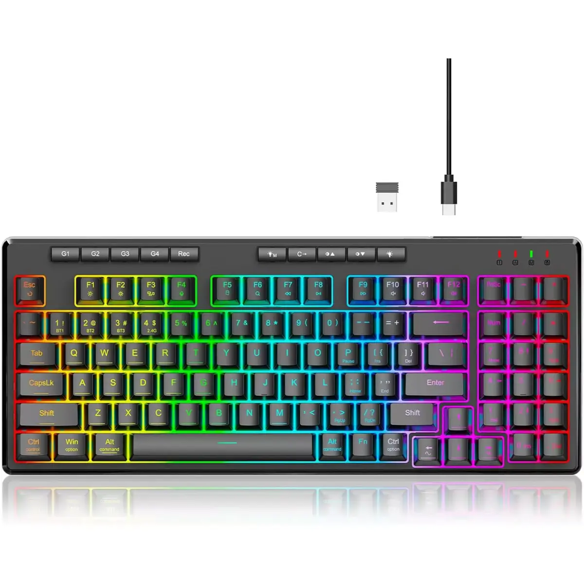 Redragon K517 VARO Pro Tri-Mode Wireless, Bluetooth, Wired Gaming Keyboard, RGB Backlit, Mechanical Feel with 4 Macro Keys, Number Pad, 4000mAh Battery