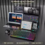 Redragon K517 VARO Pro Tri-Mode Wireless, Bluetooth, Wired Gaming Keyboard, RGB Backlit, Mechanical Feel with 4 Macro Keys, Number Pad, 4000mAh Battery