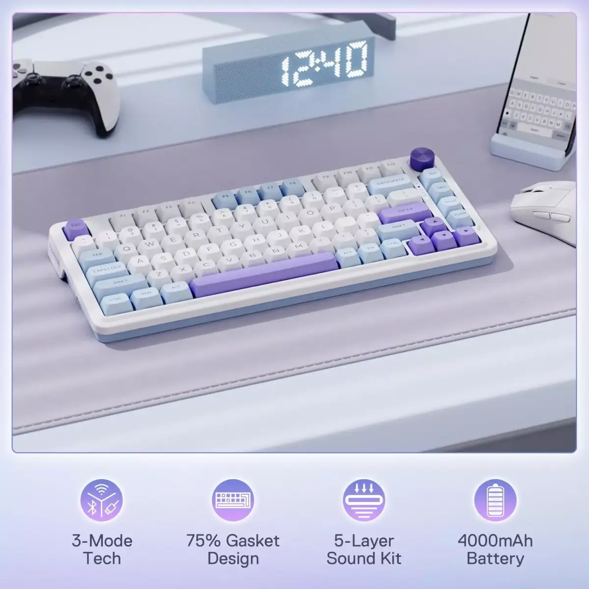 Redragon K673 UCAL MAX 3-Modes Wireless, Bluetooth Wired RGB Gaming Mechanical Keyboard, Dedicated Knob Control Custom Linear Switch