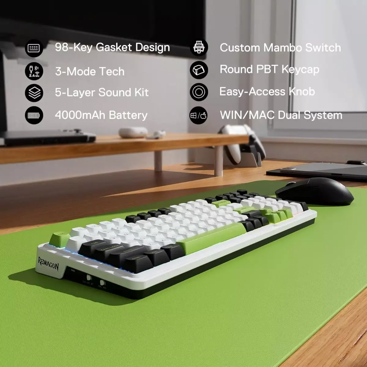 Redragon K686 EISA MAX 3-Modes Wireless, Bluetooth Wired RGB Gaming Mechanical Keyboard, Dedicated Knob Control Custom Linear Switch