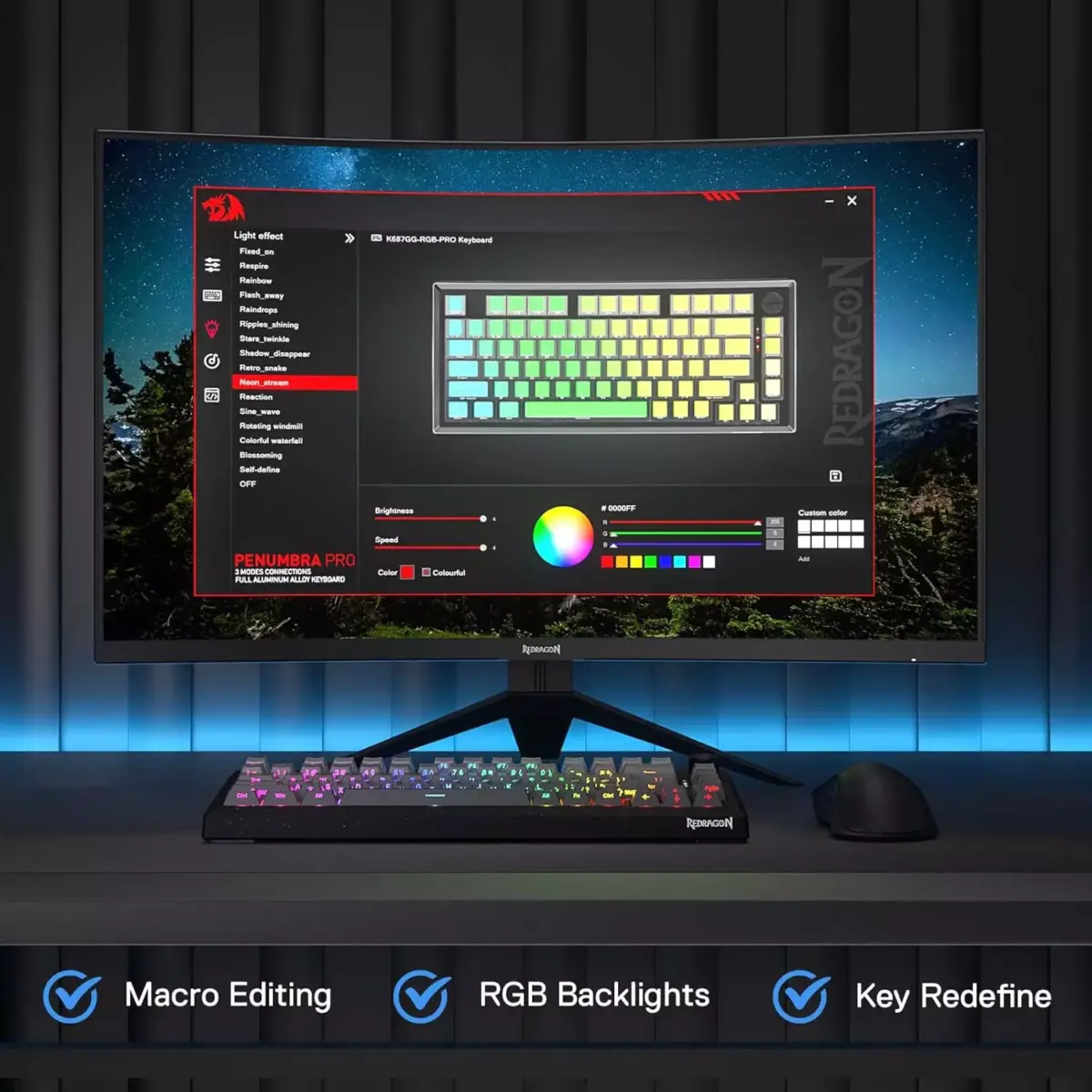 Redragon K687 PENUMBRA PRO CNC Aluminum  3-Modes Wireless, Bluetooth, Wired RGB Gaming Mechanical Keyboard, Dedicated Knob Control Custom Linear Switch